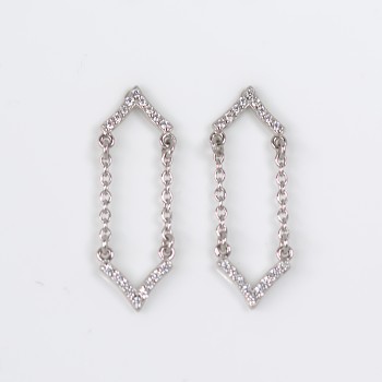 Sterlings Silver /CZ Chain V Shaped Drop Earrings
